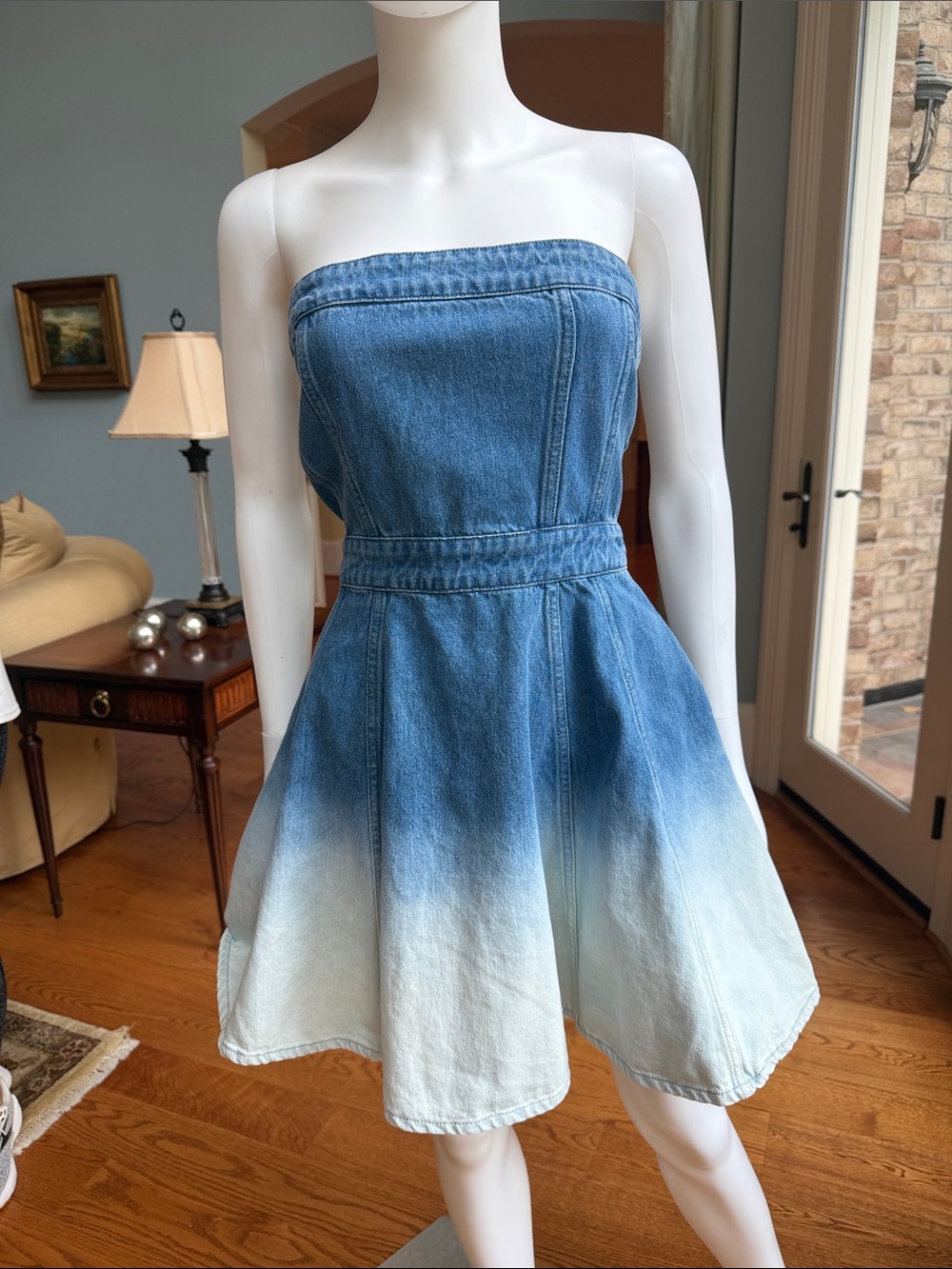 Amanda Uprichard Strapless Ombre Denim Dress in Blue and White - Picture 10 of 12